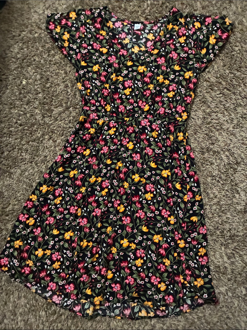 Black Floral Summer Dress - Pink & Yellow Flowers